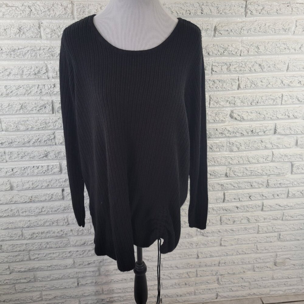 Avenue Womens Sweater 18 20 Black Tight Knit Ruched Side Pullover SWE136E